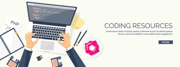 Programming and coding flat computing background code hardware software web development seo search