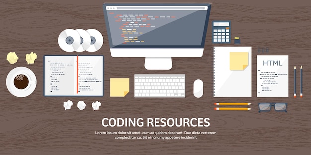 Programming and coding flat computing background code hardware software web development seo search