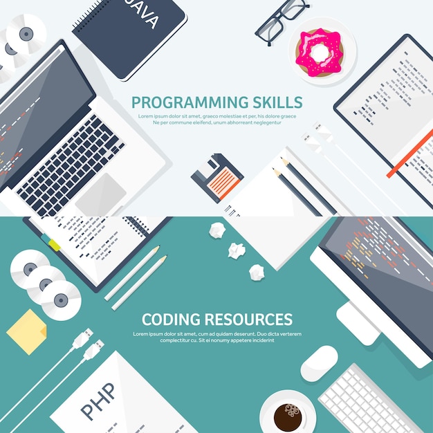 Programming and coding flat computing background code hardware software web development seo search