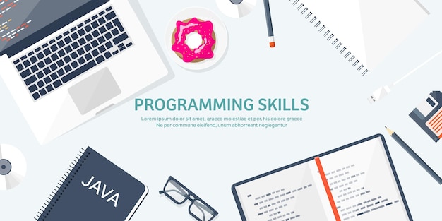 Programming and coding flat computing background code hardware software web development seo search