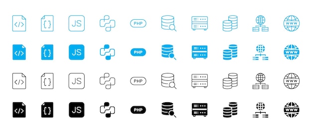 programming and coding vector icon set for web development software database server design tools
