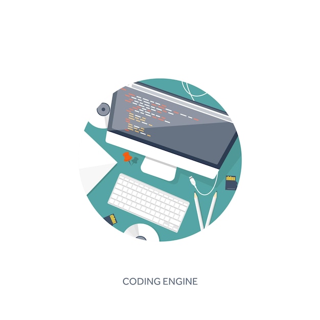 Programming coding and seo flat computing background code hardware software web development search