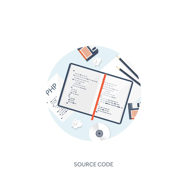 Programming coding and seo flat computing background code hardware software web development search