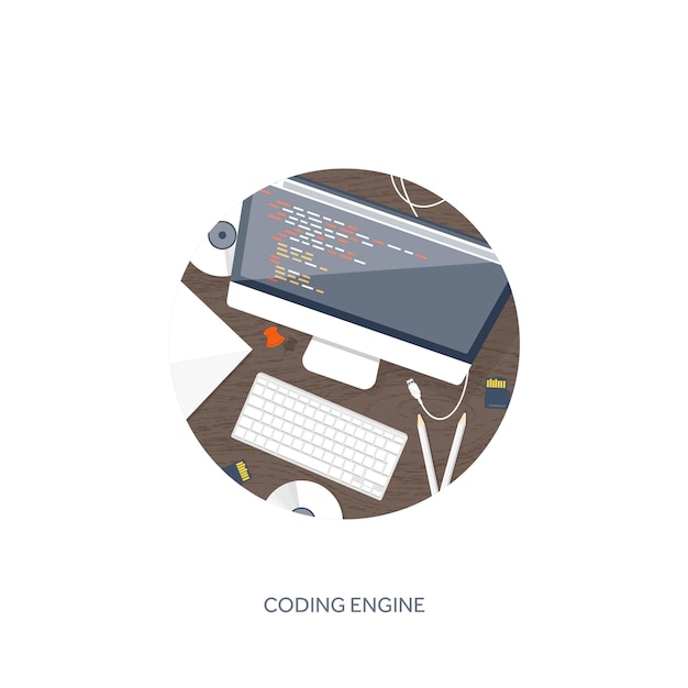 Programming coding and seo flat computing background code hardware software web development search