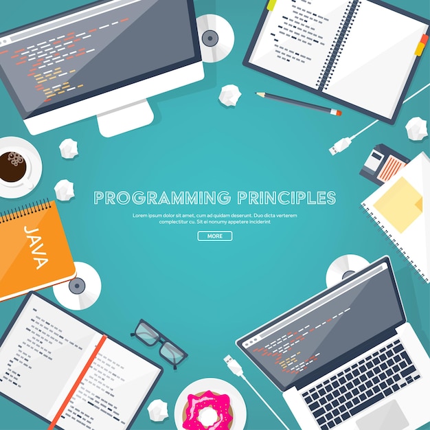 Programming coding flat computing background code hardware software web development search engine