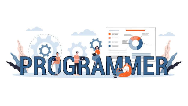 Programming concept. Idea of working on computer, coding and web page developing.   illustration