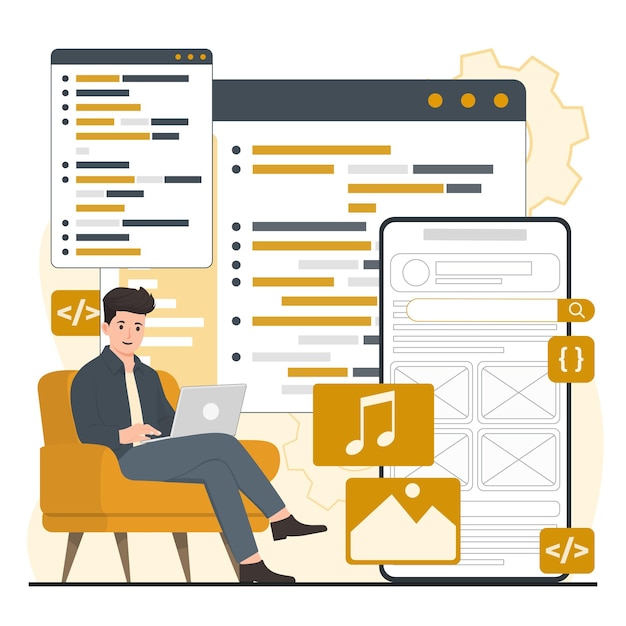Programming concept set Software development coding and programming Vector flat illustration