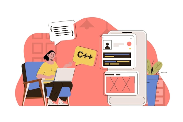programming concept woman working writing code testing program at office
