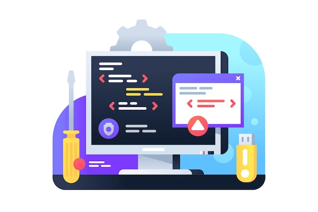Programming development using pc and IT technology. Isolated icon concept of app using new api for modern business service interface.