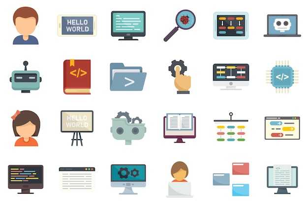 programming for children icons set flat style