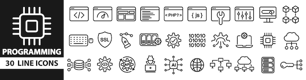 programming line icons set coding programmingdeveloper websiteweb icons