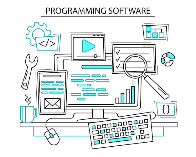 programming software concept contour linear style vector