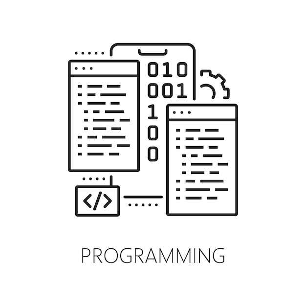 Programming web app develop and optimization icon for software engineering technology line vector Computer software mobile app and website UI or UX framework programming and coding icon
