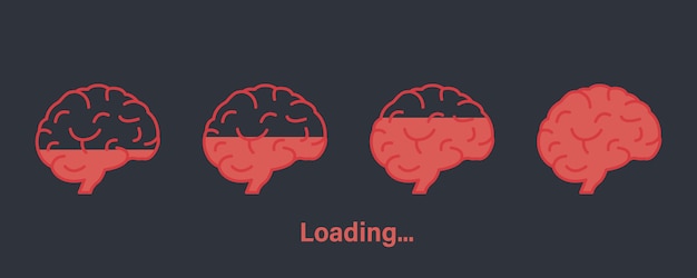 Progress Loading Bar of Wisdom Loading Brain Icon Brain Boost Symbol Vector illustration