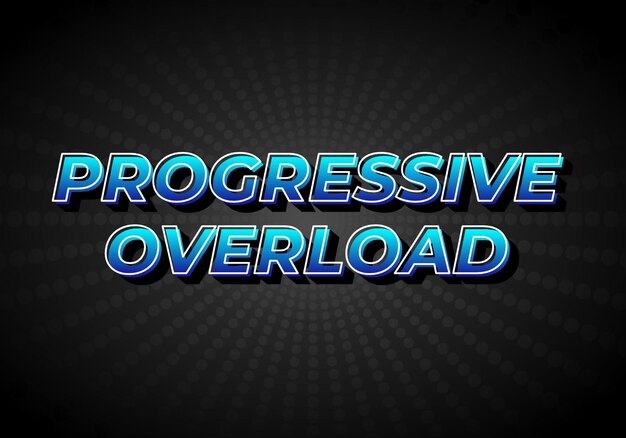 Progressive overload Text effect in 3D look gradient blue color with dark background