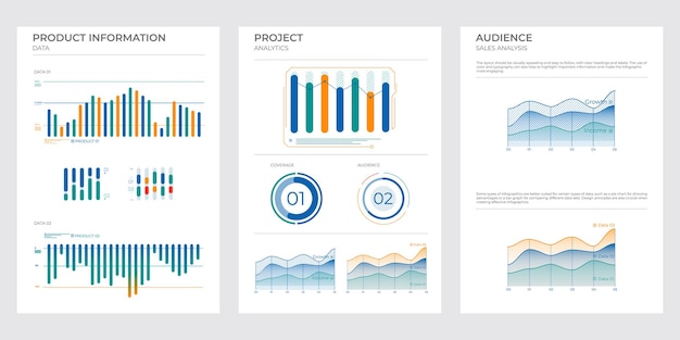 Project business analysis charts in color vector illustration