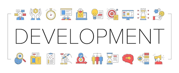 Project development collection icons set vector