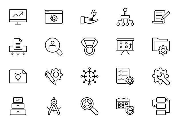 Project Management Line Icon Set contains such icons as Project Plan Time Management Task List
