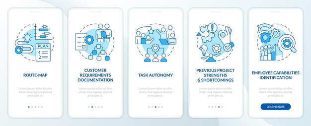 Project planning benefits blue onboarding mobile app screen