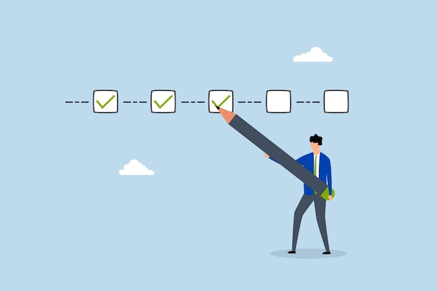 project tracking businessman project manager tick project checklist progress