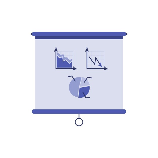 Projection screen presentation board with diagrams and graphs A horizontal banner on a roll