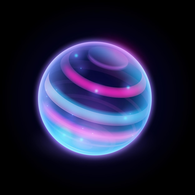 Protected energy sphere with neon glowing planet