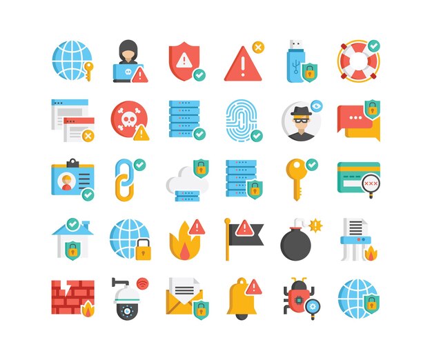Protection Security Safety Flat Icons Set