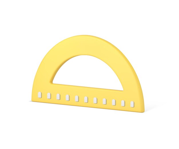 Protractor yellow mathematical angle tilt engineering drafting accuracy 3d icon realistic vector
