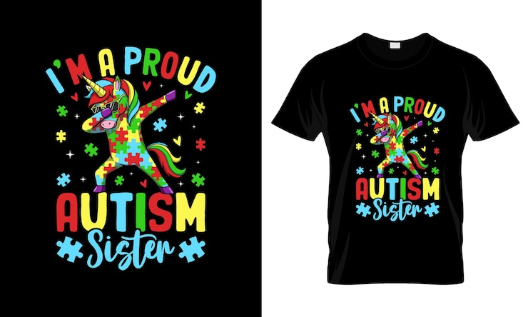 Vektör proud autism sister unicorn dabbing t-shirt
