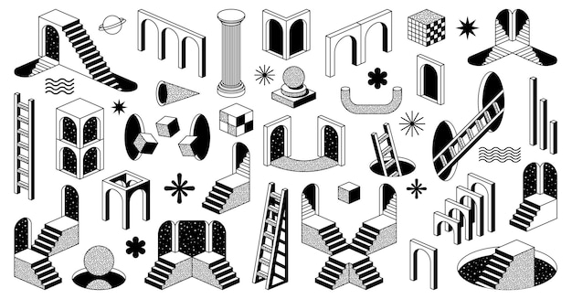 Psychedelic trippy y2k surreal elements and arches