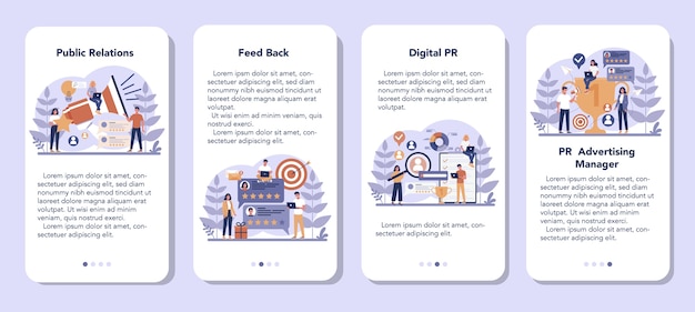 Public relations mobile application banner set