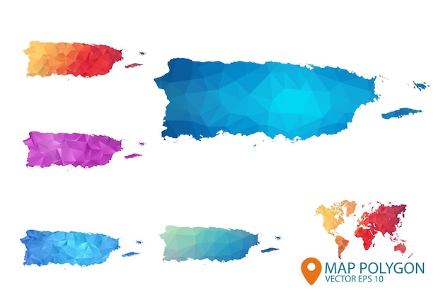 puerto rico map set of geometric rumpled triangular low poly style gradient graphic background