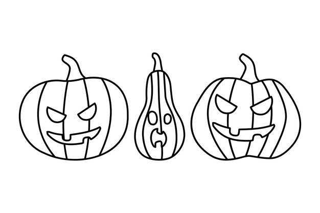 Pumpkins on white background The Happy Halloween holiday Doodle pumpkins with scary smile