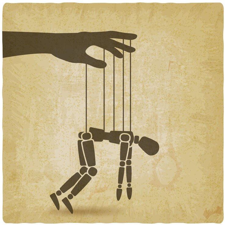 Vektor puppet marionette on ropes on vintage background chronic fatigue syndrome concept