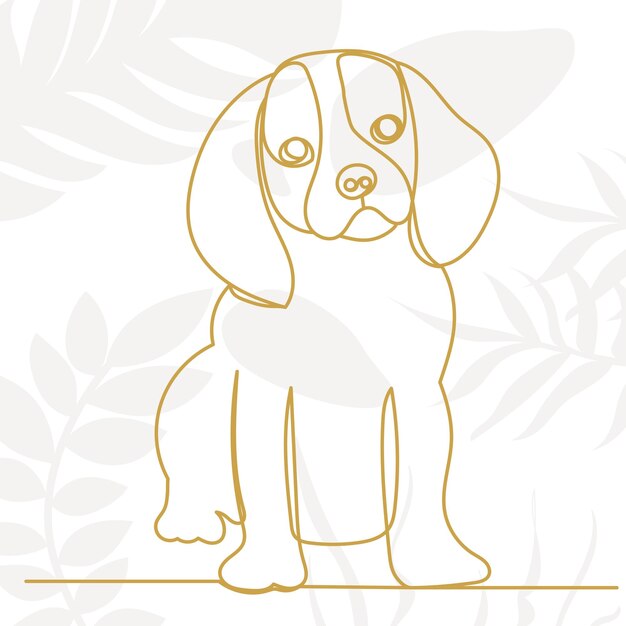 puppy drawing in one continuous line on an abstract background vector