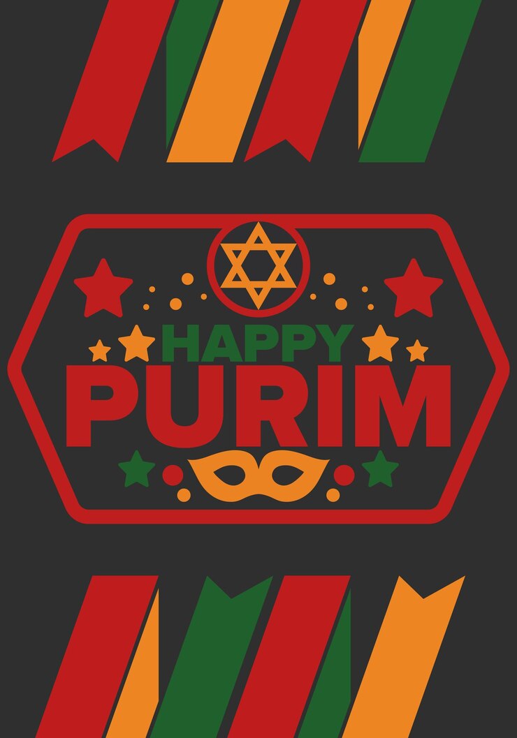 Vektor purim happy purim jewish religious holiday star of david carnival mask israel history vector