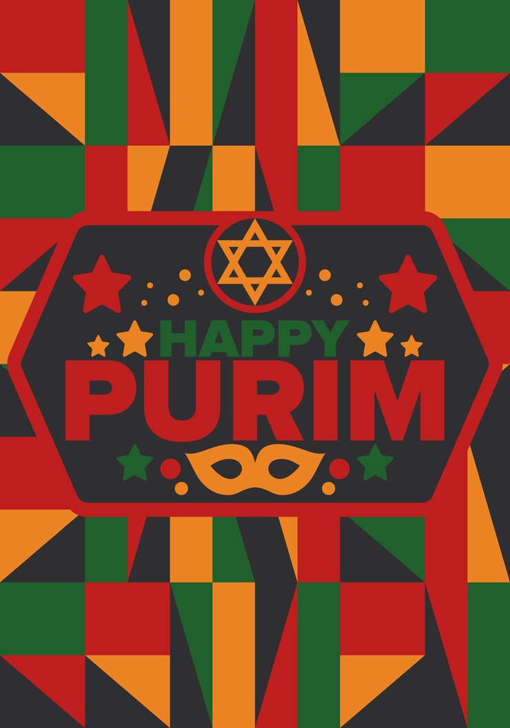 Vektor purim happy purim jewish religious holiday star of david carnival mask israel history vector