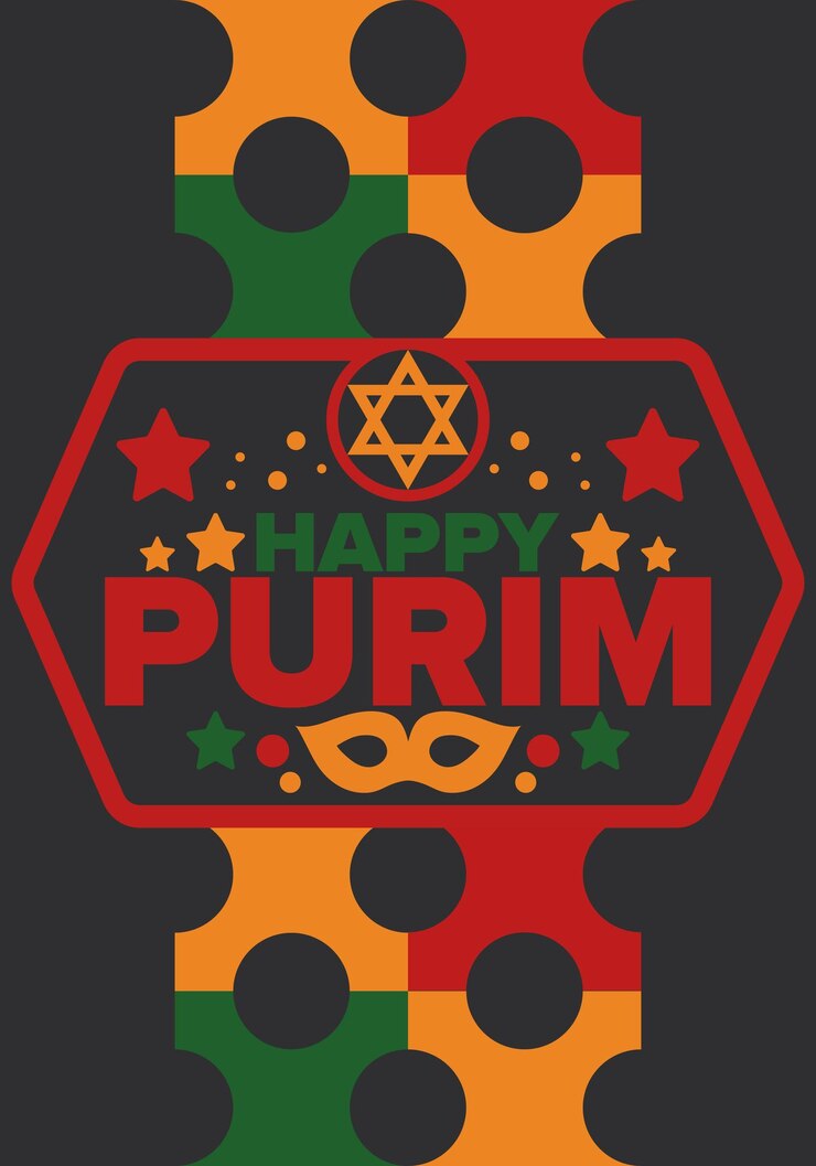 Vektor purim happy purim jewish religious holiday star of david carnival mask israel history vector