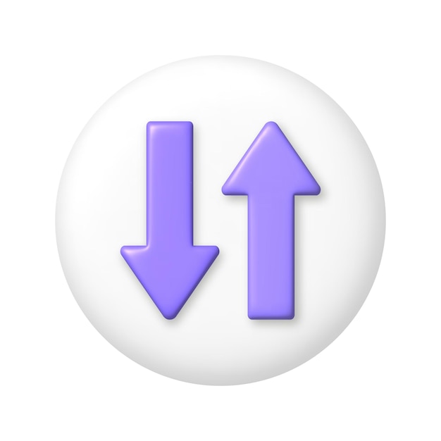 purple 3d down and up arrow icon on white button 3d cartoon design element vector illustration