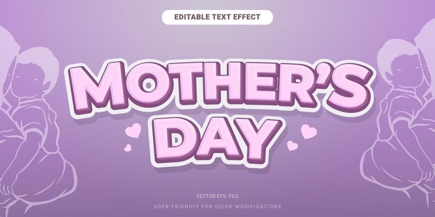 Purple 3D Editable text effect Mother Day vector eps Illustration mom kid