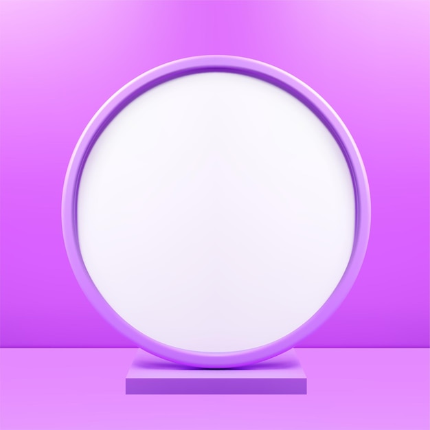 purple 3d podium squared pedestal with circle white wall background showcase realistic vector illustration violet geometric product display advertising stand promo studio for commercial presentation
