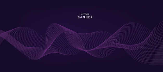 Purple background with flowing wave lines Futuristic technology concept Vector illustration
