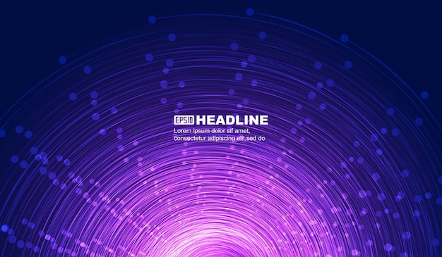 Purple dots and lines glow on a spiral abstract vector background