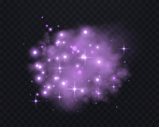 Purple glittering dots particles stars magic sparks Dust cloud flare light effect