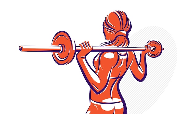 push the barbell gym and fitness vector illustration of a young attractive woman doing workout exercises with a barbell perfect muscular athletic body young adult girl sport training
