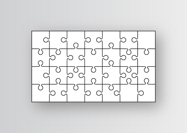 puzzle grid from 28 pieces. jigsaw scheme. vector illustration.