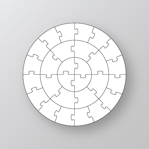 Puzzle grid in circle Jigsaw outline pieces cutting template Scheme of round thinking game