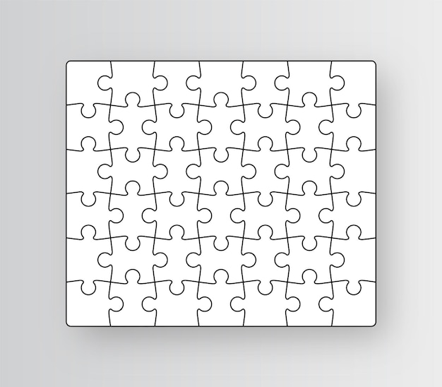 Puzzle grid. Jigsaw with 42 pieces. Vector illustration.