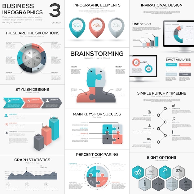 puzzle piece infographics vector business jigsaw metaphors set