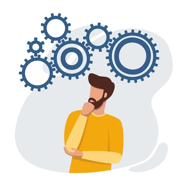 Puzzled man looking for problem solution
